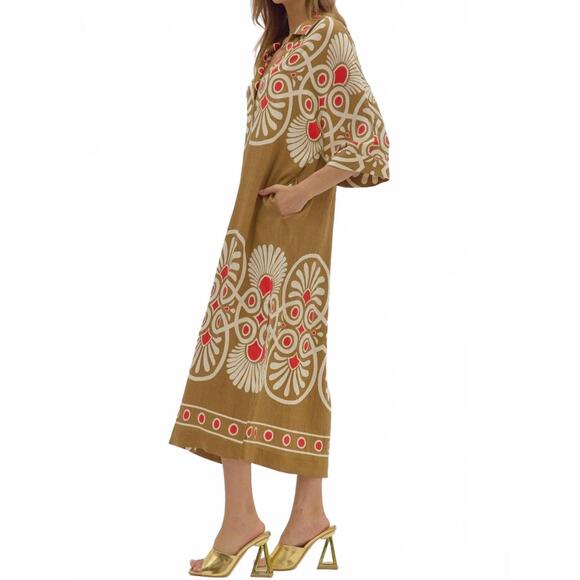 NEW ENTRO sabrina golden midi dress in beige - Picture 4 of 8